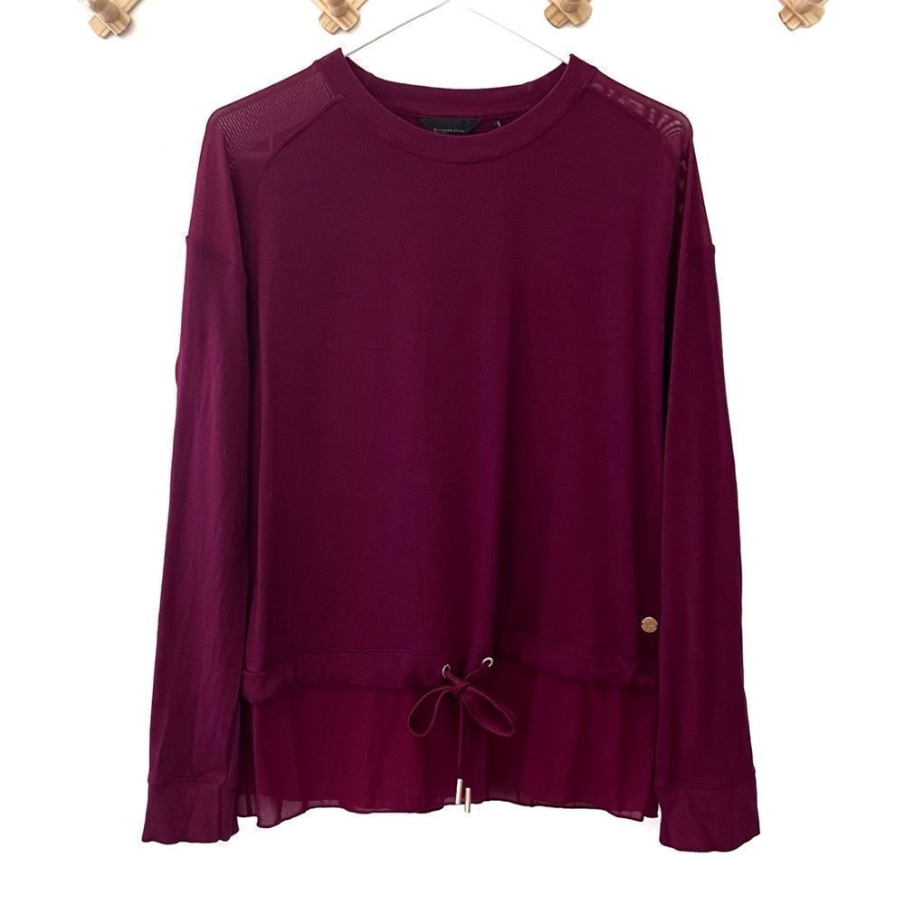 Donna Karan Active Sheer Shoulder Drawstring Top Merlot Size Medium